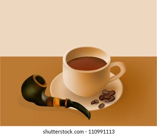 Illustration of coffee cup and pipe