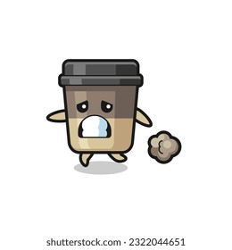 illustration of the coffee cup running in fear , cute style design for t shirt, sticker, logo element