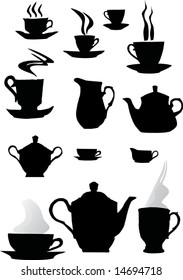 illustration with coffee cup silhouettes isolated on white background