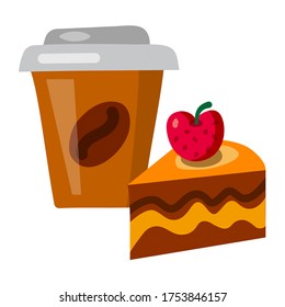 illustration of the coffee cup with a slice of tart