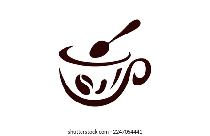 Illustration of coffee cup with spoon dipped.