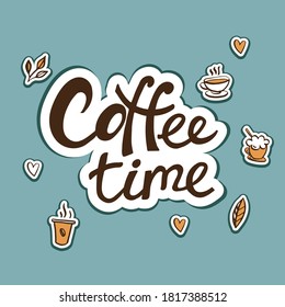 illustration coffee cup time decorative lettering poster