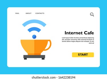 Illustration of coffee cup with Wi-Fi symbol. Internet cafe, free wireless Internet, technology, network. Cafe concept. Can be used for topics like Internet, technology, cafe