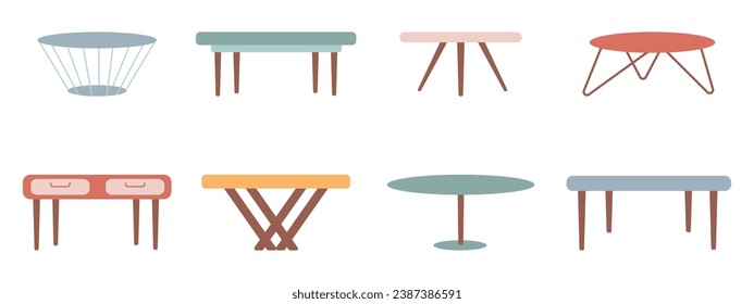 Illustration of coffee and dining tables. table interior design. home furniture. set of vector elements
