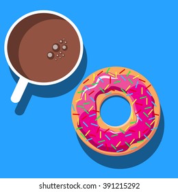Illustration of coffee, donut, breakfast