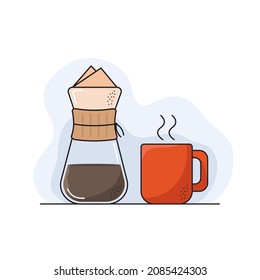 Illustration of a coffee drift. Red coffee mug. isolated background
