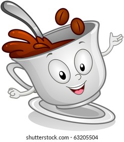 Illustration of a Coffee Drink Character With Beans