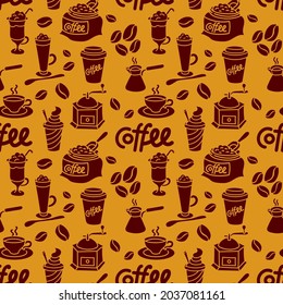 illustration of coffee drinks elements seamless pattern background