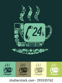 illustration of the coffee with icons composition