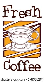 Illustration of a coffee label with a cup of coffee on a white background