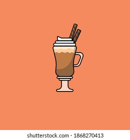 illustration of coffee latte cream with wafer roll. Sweet drink. Drink while relaxing