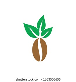 Illustration coffee with leaves silhouette logo vector design