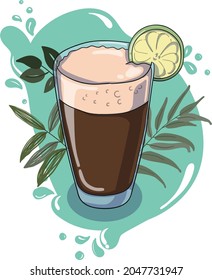 Illustration of a coffee with lime and soda that can be used for menu books and coffee shop promotions.