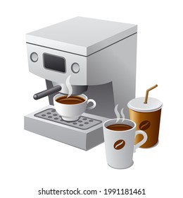 Illustration of the coffee machine with different coffee drinks