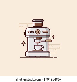 Illustration of coffee machine isolated in flat style. Coffee maker vector design.