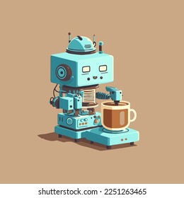 illustration of coffee machine robot technology character mascot flat color vector