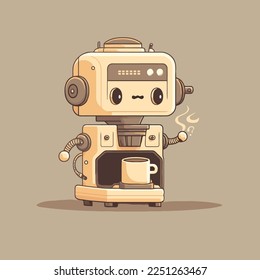 illustration of coffee machine robot technology character mascot flat color vector