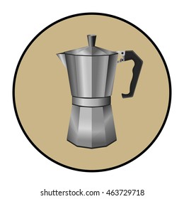 Illustration of coffee maker. Background is in the circle.