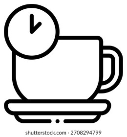 Ilustração de uma caneca de café com um relógio anexado, adequado para gerenciamento de tempo ou temas de café break.