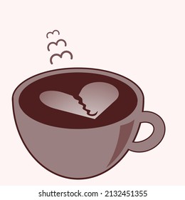 Illustration of coffee mug with half taste love doodle