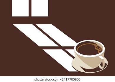 Illustration of coffee mug in the morning, isometric style with detailed shadow.