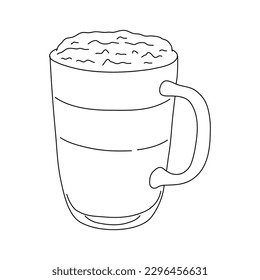 Illustration with coffee mug in sketch style. Latte. Vector.
