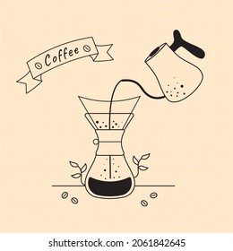 illustration coffee. Set of vector white outline icons. brewing coffee . Flat design. Vector illustration