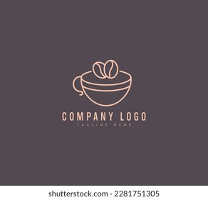 illustration of coffee shop beans and leaves with line art in a minimalist style logo template premium vector