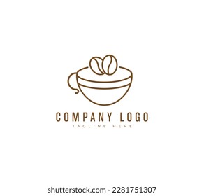 illustration of coffee shop beans and leaves with line art in a minimalist style logo template premium vector