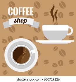 Illustration of a coffee shop signboard with an inscription and two cups