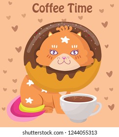 illustration with coffee time and donut