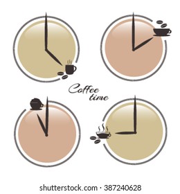 Illustration of coffee time, set of clocks (vector)