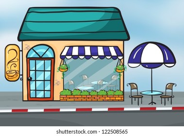 Illustration of a coffeehouse near the street