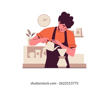 Illustration of an Coffeeshop Brewing Cartoon Character