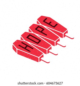 illustration of the coffin in the form of ice cream with the inscription hope