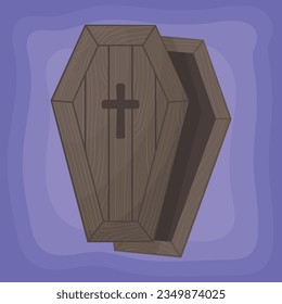 Illustration of coffin on an violet background