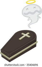 ilustración de ataúd y alma en blanco