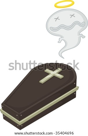 illustration of coffin and soul on white