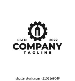 ilustración de un cog con un tenedor dentro. plantilla vectorial del logotipo de la fábrica de alimentos.