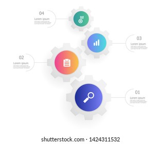 illustration of cog gears wheels vertical infographics 4 steps vector background