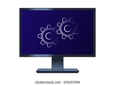 Illustration of the cogwheels on the computer lcd monitor