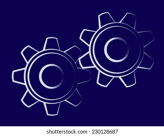 Illustration of the cogwheels on dark blue background