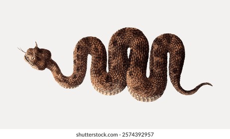 Illustration of coiled snake with detailed scales. The snake is depicted in realistic style, showcasing its intricate scales and coiled posture. Vintage art drawing illustration, painting art vector.