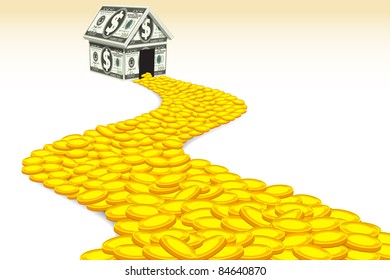 illustration of coin road moving toward dollar house