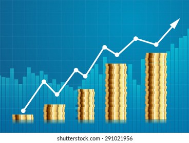illustration of coin stacks in front of a stock performing chart, eps10 vector