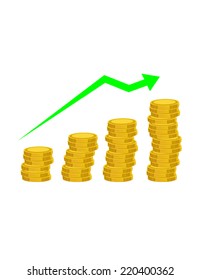 Illustration of coins, coins diagram, coins growth