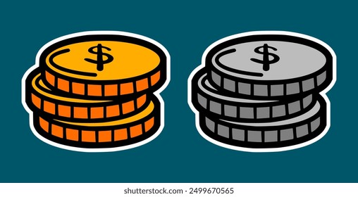 Illustration of coins with a dollar sign on top of them