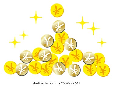 Illustration of coins falling one after another (yen), vector