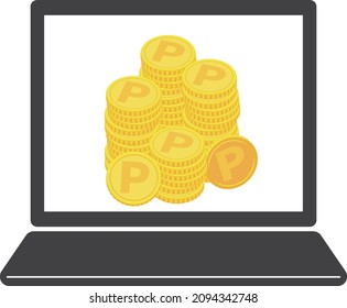 Illustration der Münzen auf dem Computerbildschirm