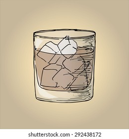 Illustration cola with ice in a glass